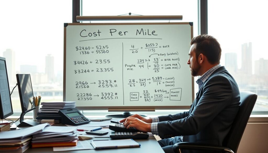 Rate calculation worksheet showing cost per mile plus profit margin
