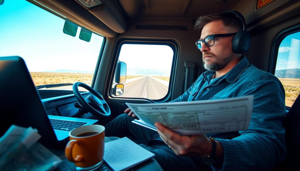 Long-haul trucker at truck stop restaurant demonstrating per diem meal expense deduction scenario