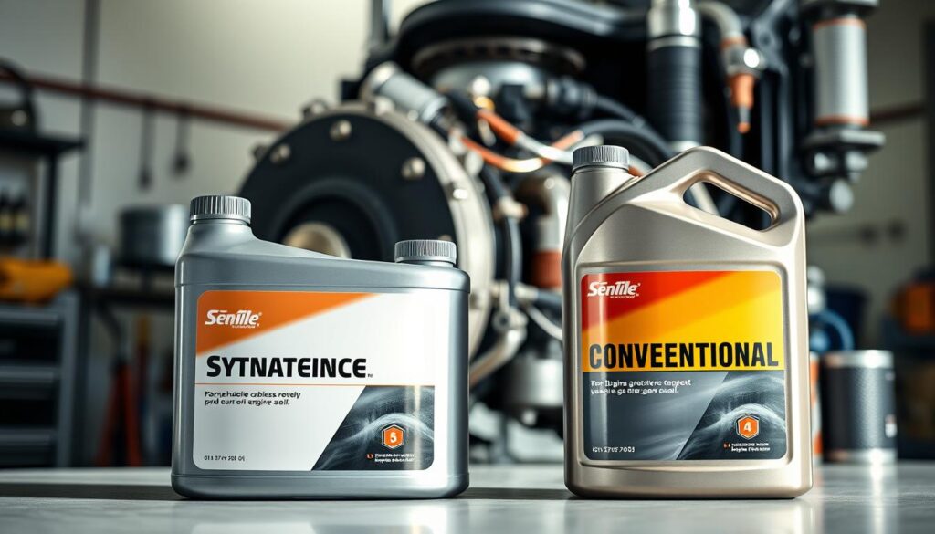 Molecular structure comparison showing synthetic oil uniform molecules versus conventional oil varied molecular composition