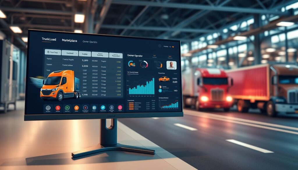 Digital freight matching platform interface showing available loads and search filters