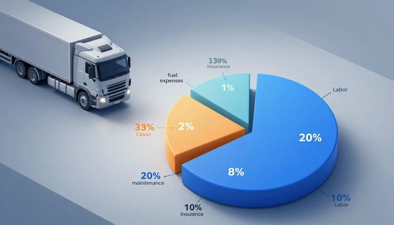Trucking costs breakdown chart showing driver wages, fuel, equipment payments, maintenance, and insurance as percentage of total operating costs