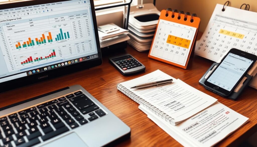 Various expense tracking tools including spreadsheets and mobile apps for trucking