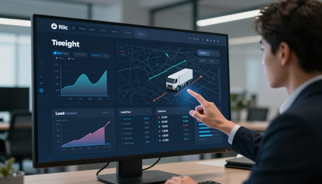 Digital freight matching platform showing available loads, rate information, and carrier-shipper matching interface