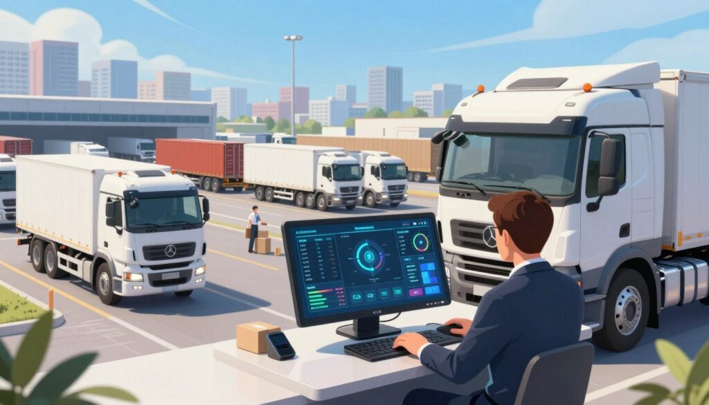 Dashboard showing AI-driven operational efficiency metrics for fleet management including fuel savings and maintenance costs