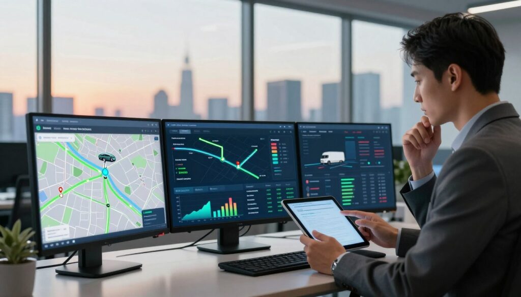 AI-powered route optimization software showing fuel-efficient routing options