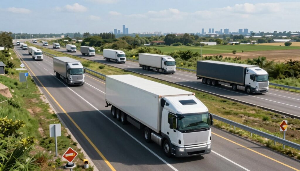 Map showing commercial autonomous trucking corridors across America including Texas I-45, I-10, and Arizona routes
