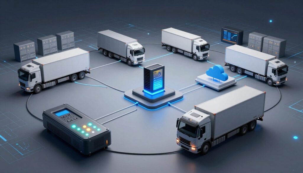 Diagram showing ELD connections to CAN bus, telematics platform, and back-office systems