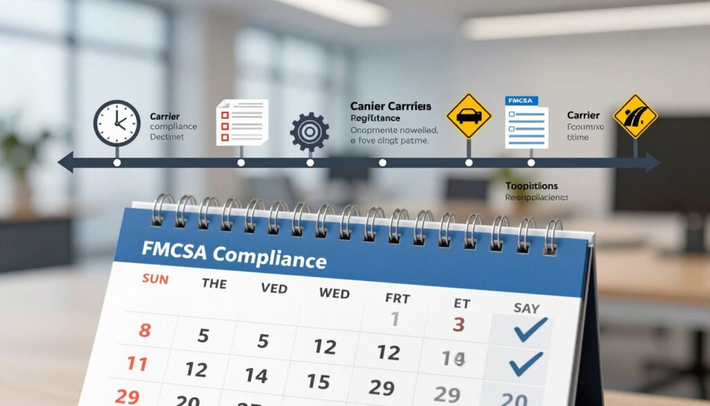 FMCSA compliance deadlines and carrier registration timeline showing key dates