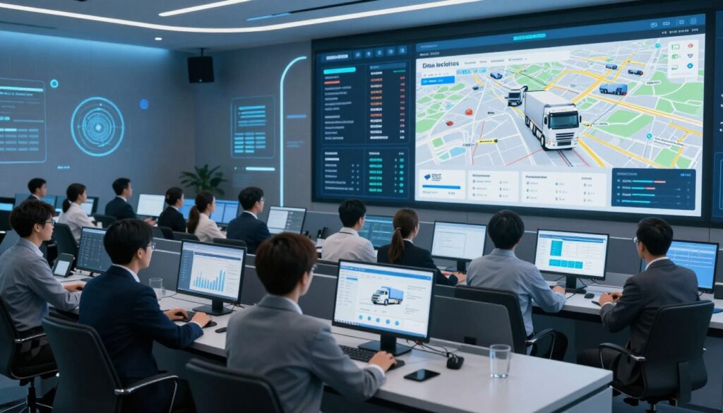 Telematics hardware connected to commercial truck CANbus system enabling IoT fleet tracking