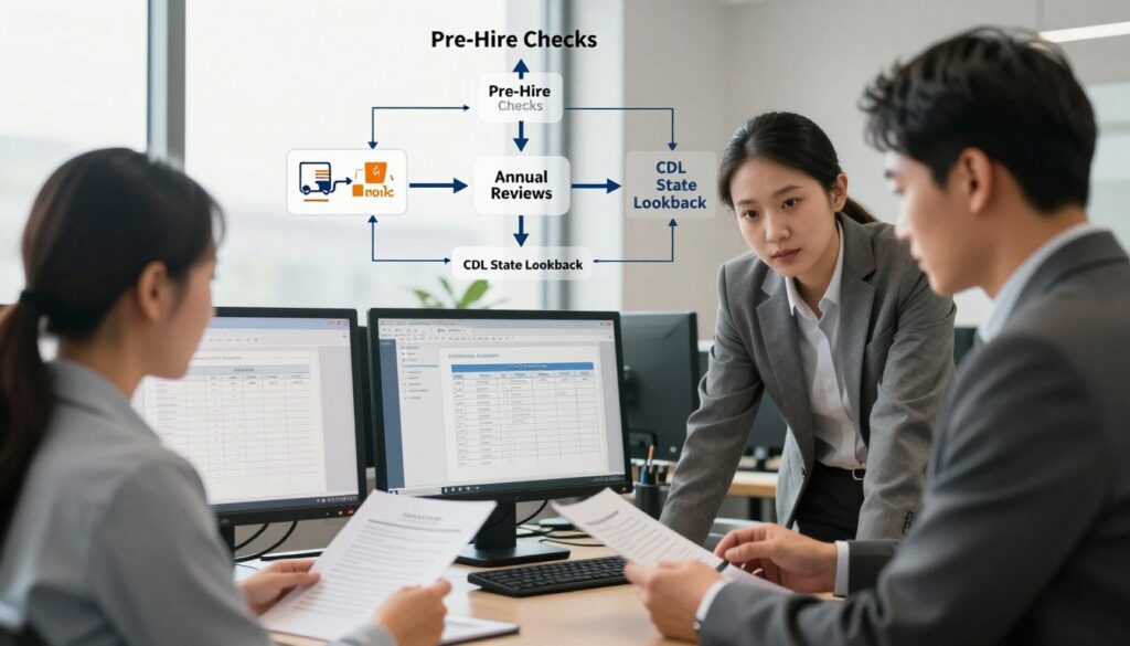 Flowchart showing MVR reporting services procurement workflow for motor carrier compliance