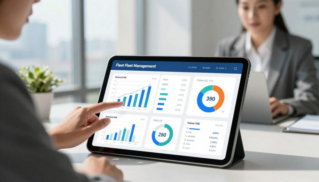 ROI calculation dashboard displaying fleet management AI investment metrics including fuel savings, maintenance reduction, and payback timeline