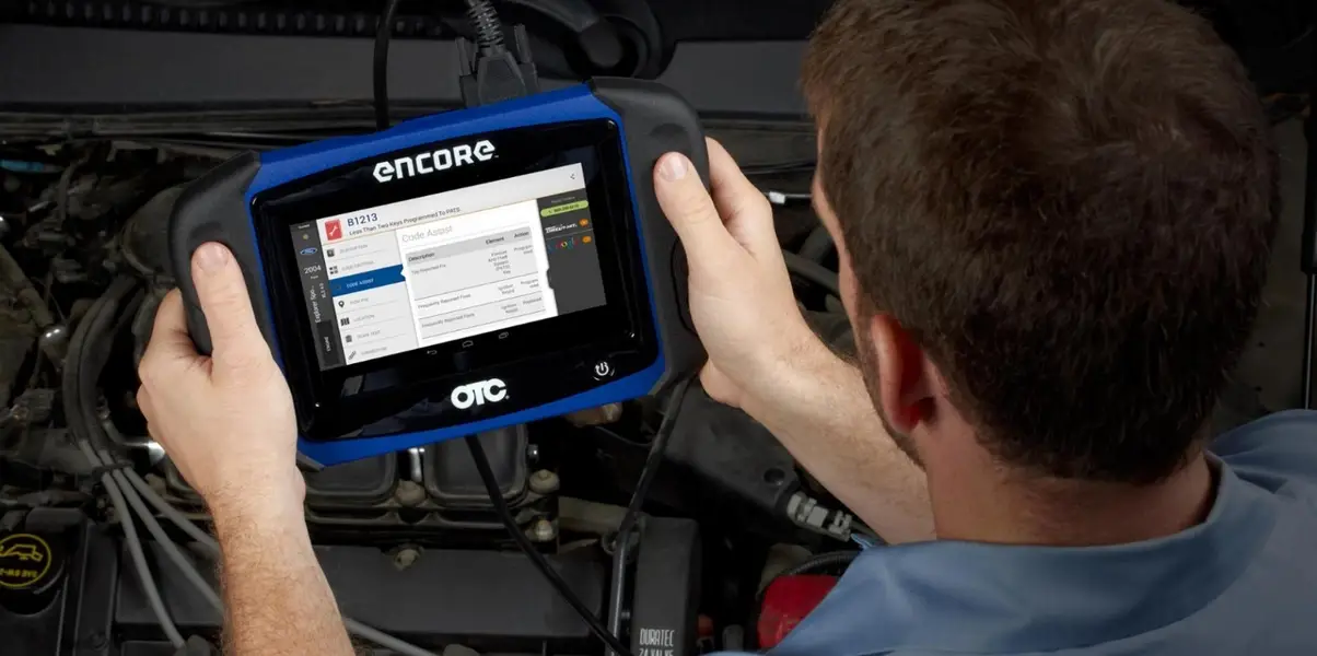 OTC Evolve diagnostic scan tool being used for vehicle diagnostics