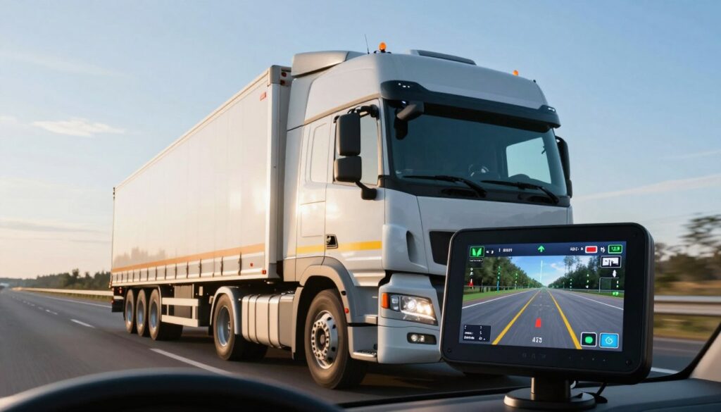 Accident prevention technology interface showing fleet safety metrics and risk reduction data