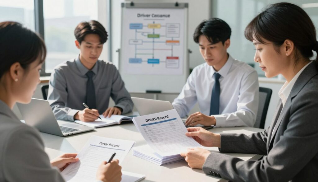 Safety manager documenting annual MVR review in driver qualification file