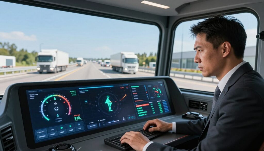 Dashboard showing autonomous truck safety metrics including accident rates and disengagement data