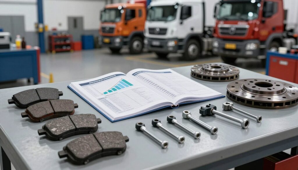 Technician measuring brake lining thickness during scheduled PM inspection