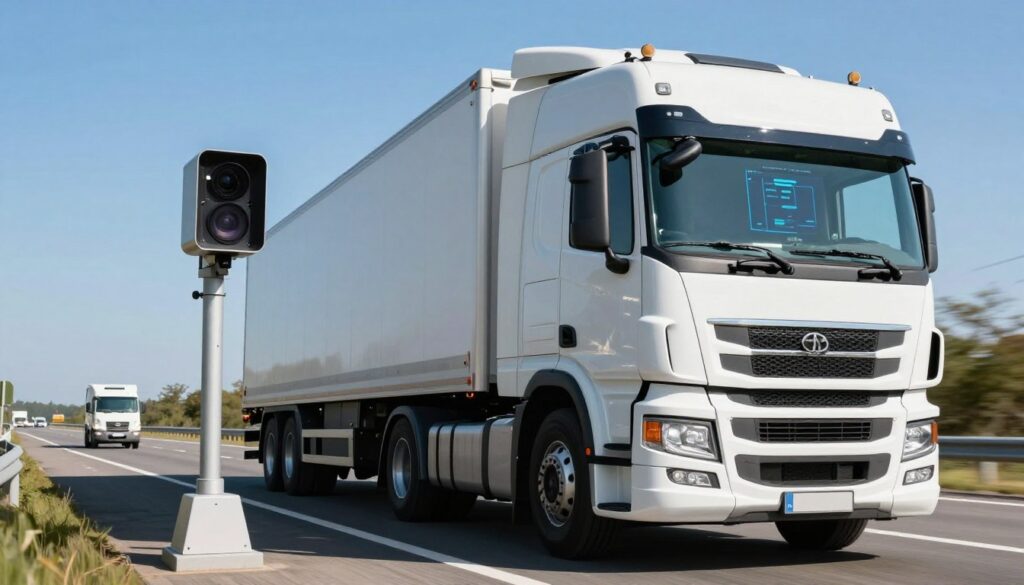 Commercial truck equipped with forward collision warning radar and camera sensors for collision avoidance