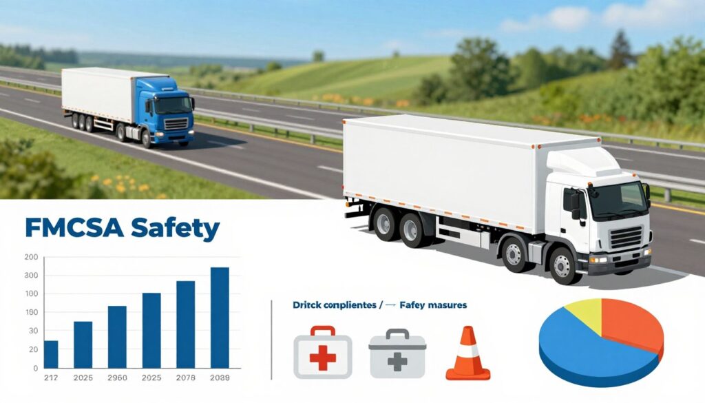 Infographic displaying FMCSA commercial truck crash statistics including 494,000 annual incidents