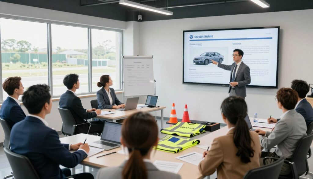Driver safety training program showing classroom and behind-the-wheel components