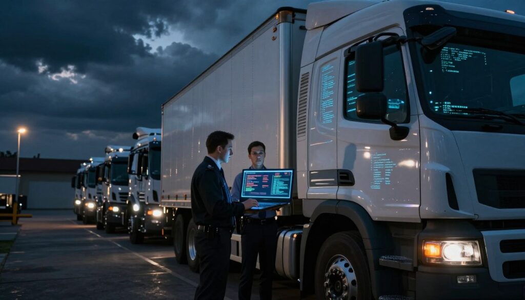 Security visualization showing how deepfake technology creates fraudulent executive communications targeting fleet operations