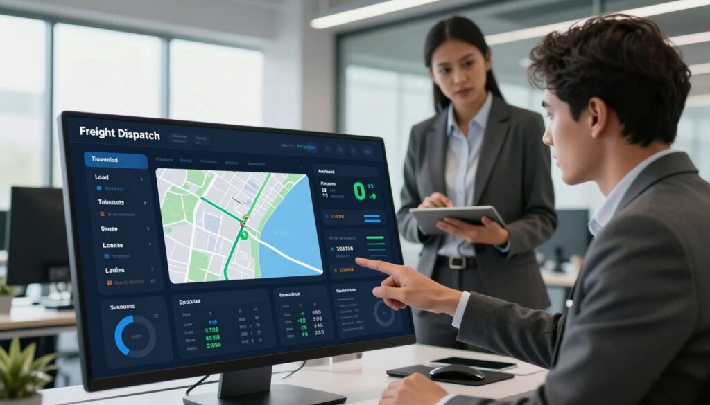 Digital freight dispatch automation dashboard displaying document management and workflow tracking