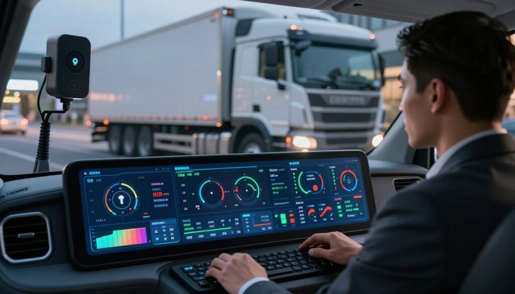 Fleet safety dashboard displaying real-time driver behavior analytics including fatigue and distraction alerts