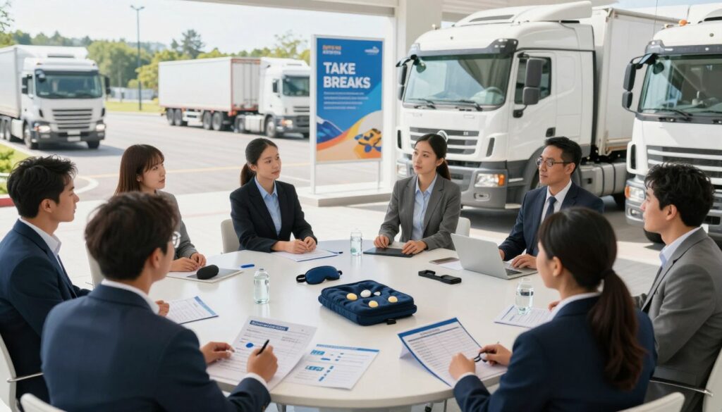 Professional driver in sleeper berth demonstrating proper rest environment with blackout curtains