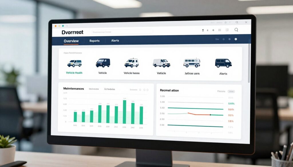 Fleet maintenance management software dashboard displaying preventive maintenance schedules and active work orders
