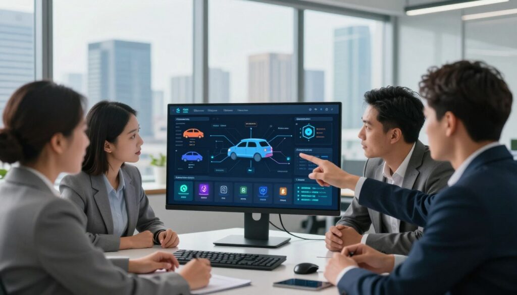 Fleet management software integration diagram displaying API connections between telematics, ELD, and analytics platforms