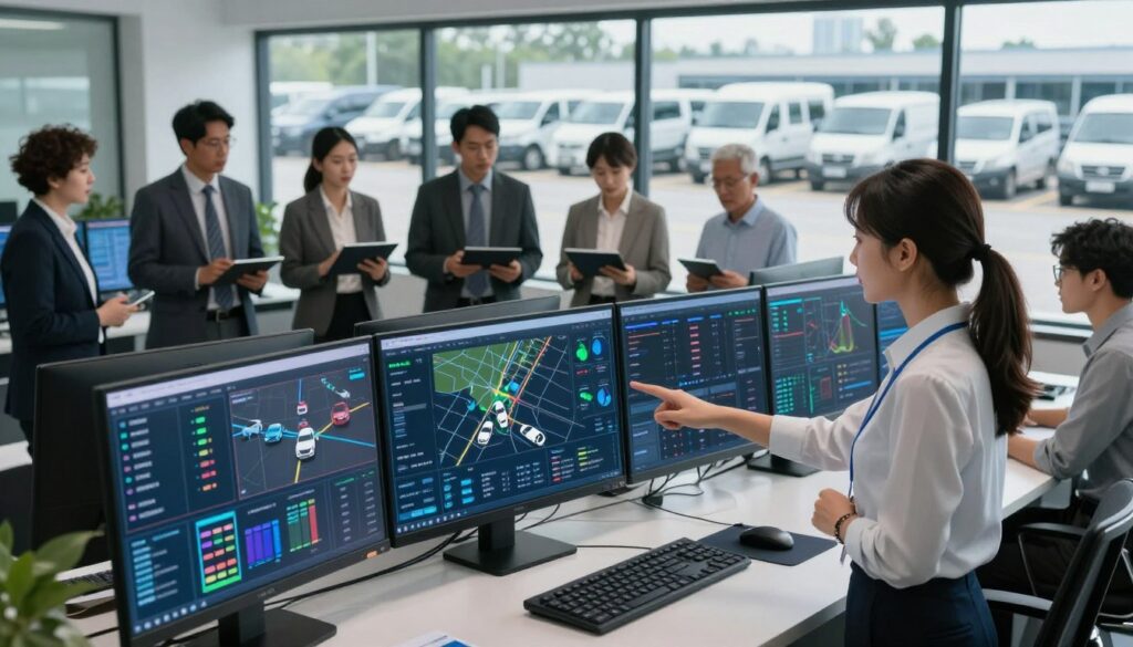 Fleet management technology infrastructure assessment showing telematics devices, ELD systems, and network connectivity components