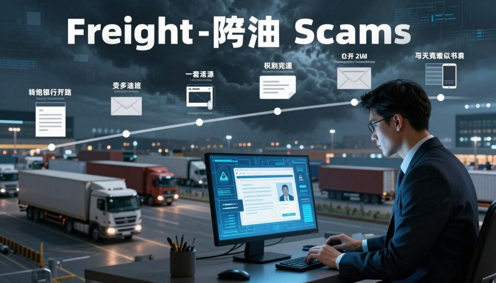 Timeline showing how freight phishing scams have evolved from basic email fraud to sophisticated AI-powered attacks