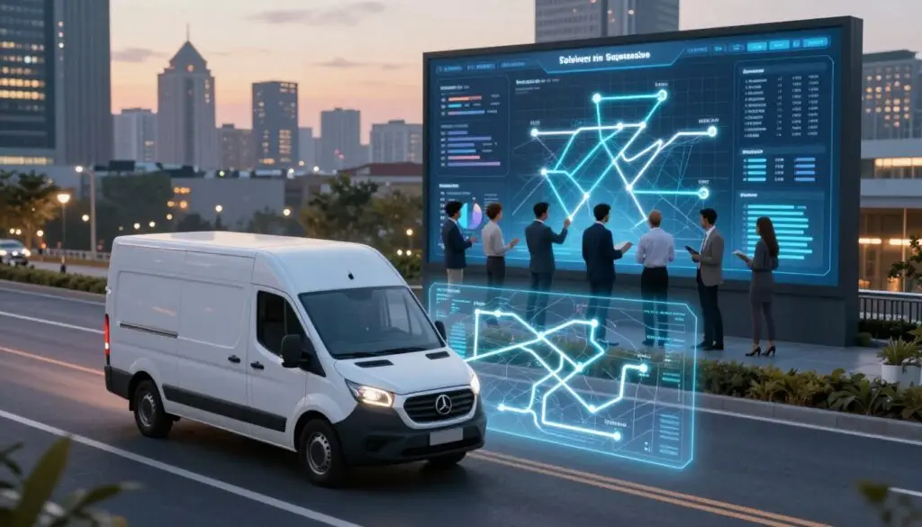 Stop sequencing interface showing optimized multi-stop delivery route on map