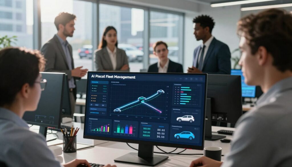 Fleet management dashboard displaying machine learning analytics and predictive algorithms