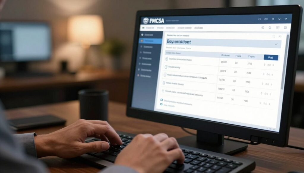 FMCSA registration system interface showing motor carrier number lookup