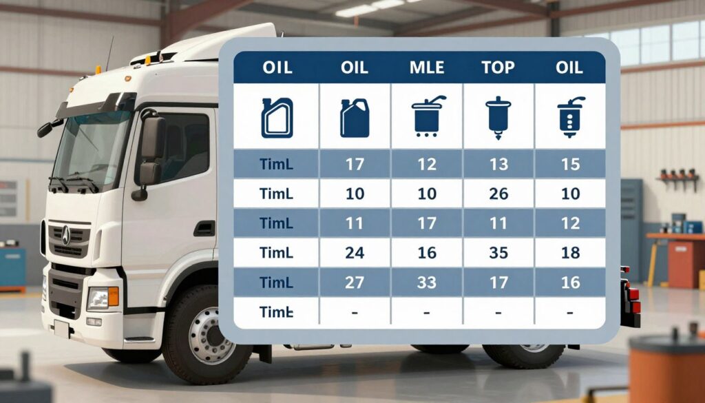 Engine oil being drained during scheduled oil change service on diesel truck