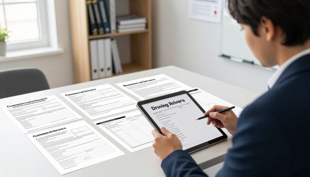 Fleet manager conducting pre-employment MVR screening for commercial driver applicant