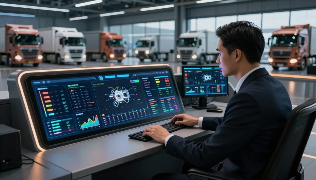 Engine diagnostic screen showing real-time predictive maintenance alerts for commercial truck