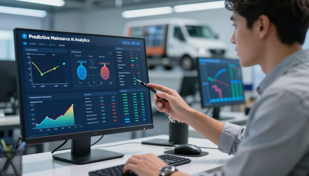 Predictive maintenance analytics dashboard showing vehicle health predictions