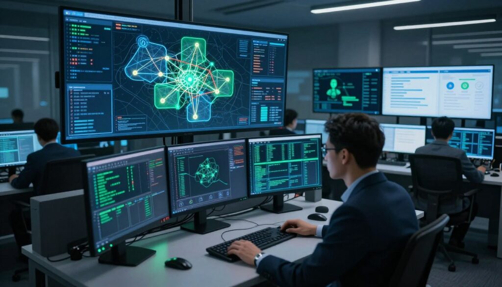 Technician disconnecting network cables from infected dispatch computer as part of ransomware response plan to isolate compromised systems