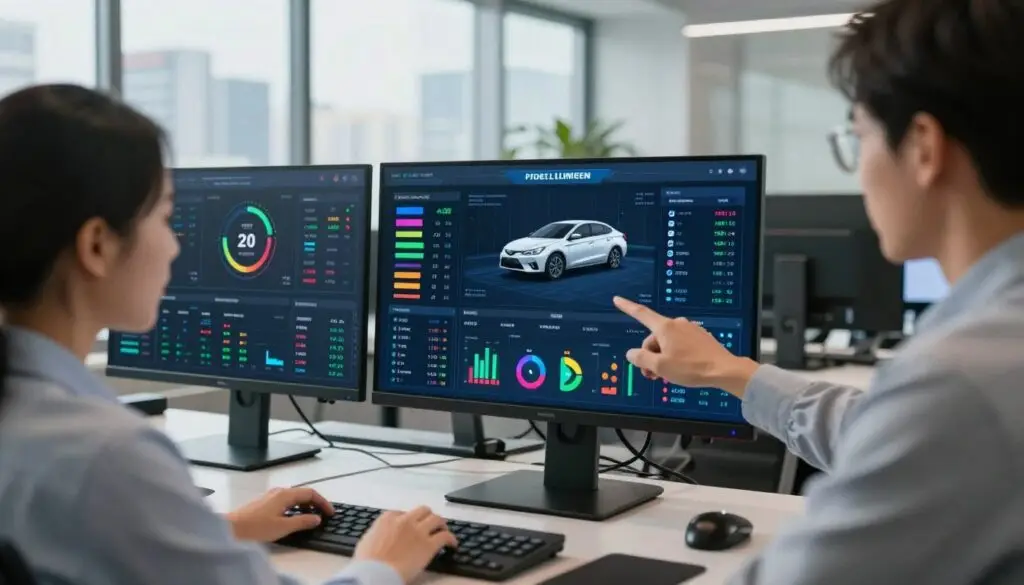 Real-time fleet dashboard displaying vehicle health metrics and driver performance data