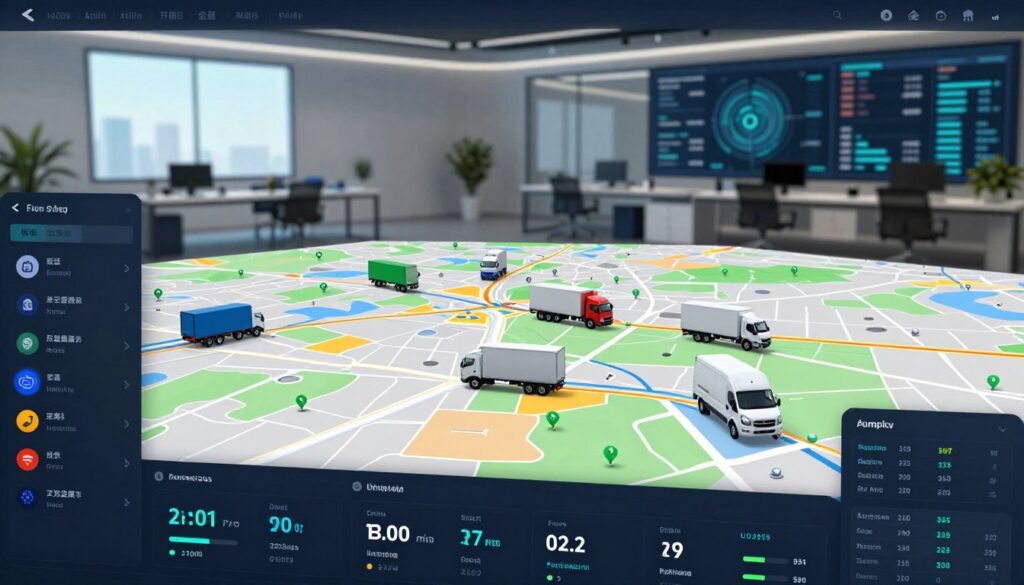 Real-time fleet monitoring dashboard displaying vehicle locations and key performance metrics