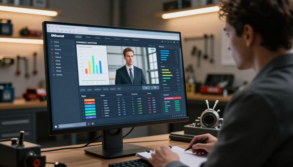 Shop management software dashboard showing integrated AI diagnostic data with work order automation