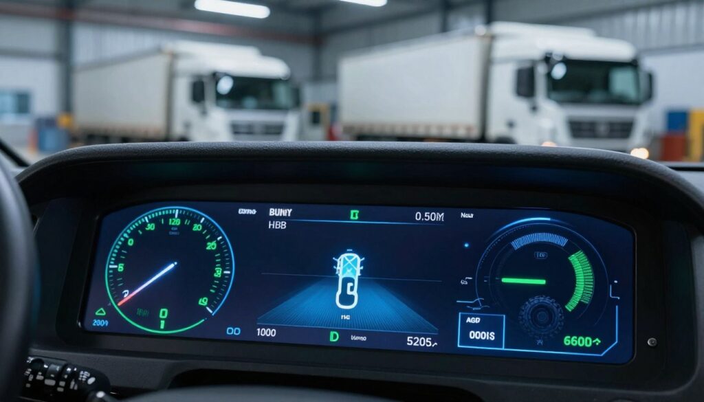 Commercial truck sensor array displaying engine, brake, and tire monitoring data