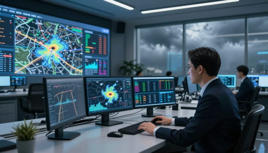Weather routing interface displaying wind patterns and precipitation forecasts along planned routes