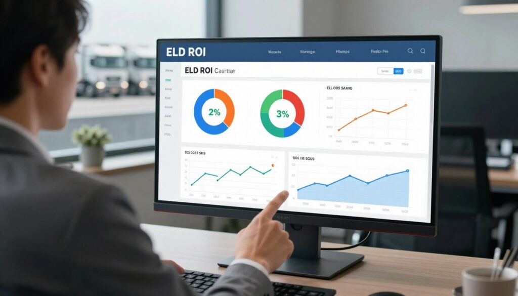 Dashboard showing ELD return on investment breakdown with fleet cost savings categories