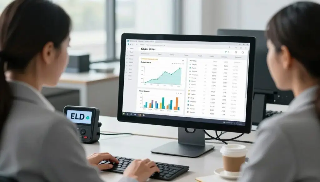 FMCSA compliance electronic logging device dashboard showing driver HOS status and fleet overview
