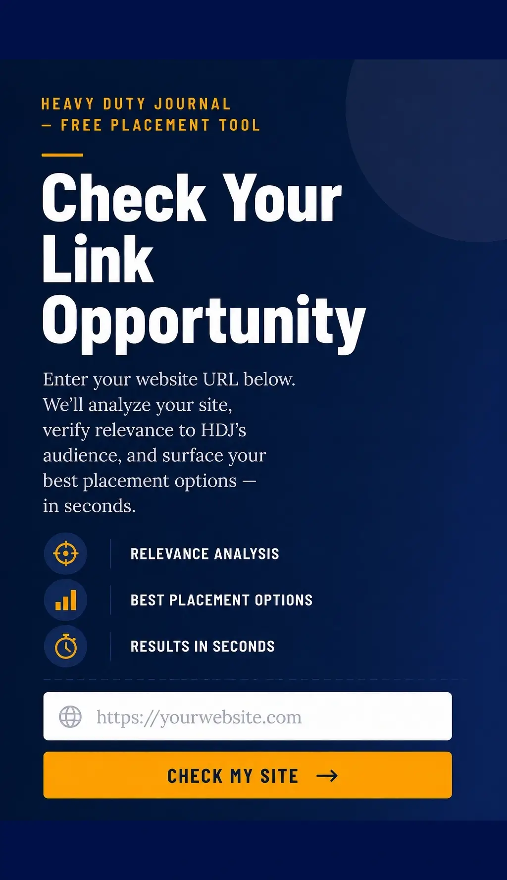 Check Your Link Opportunity — Heavy Duty Journal guest post and link insertion eligibility tool