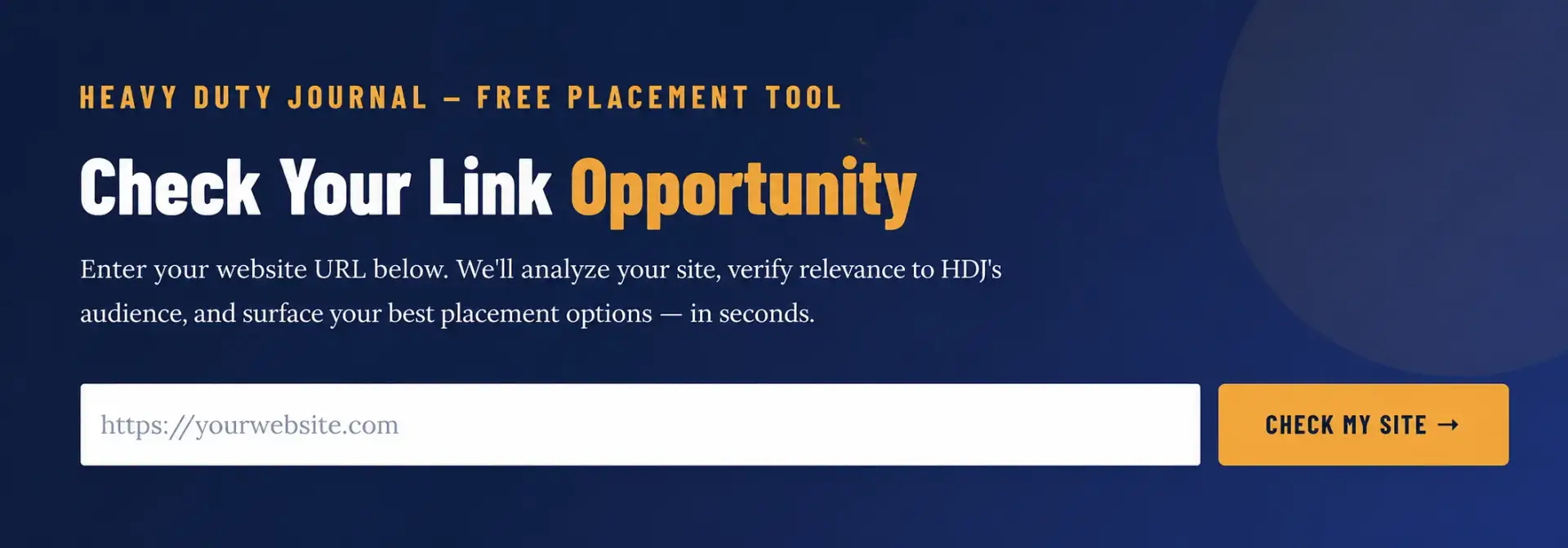 Heavy Duty Journal free placement tool — check your guest post and link insertion opportunity for trucking industry companies