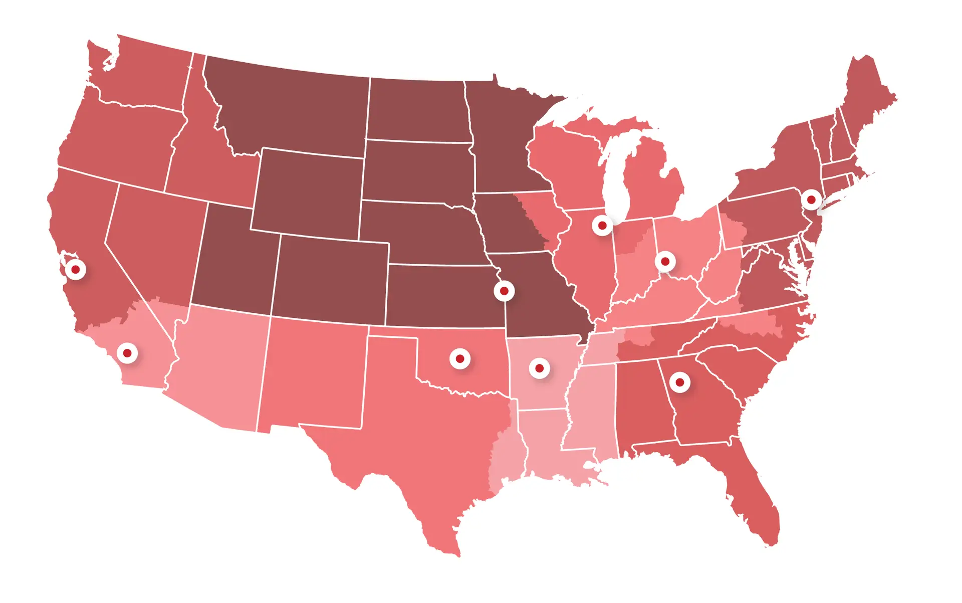 Arrow Truck Sales nationwide inventory map — search used semi-trucks for sale by state across the United States