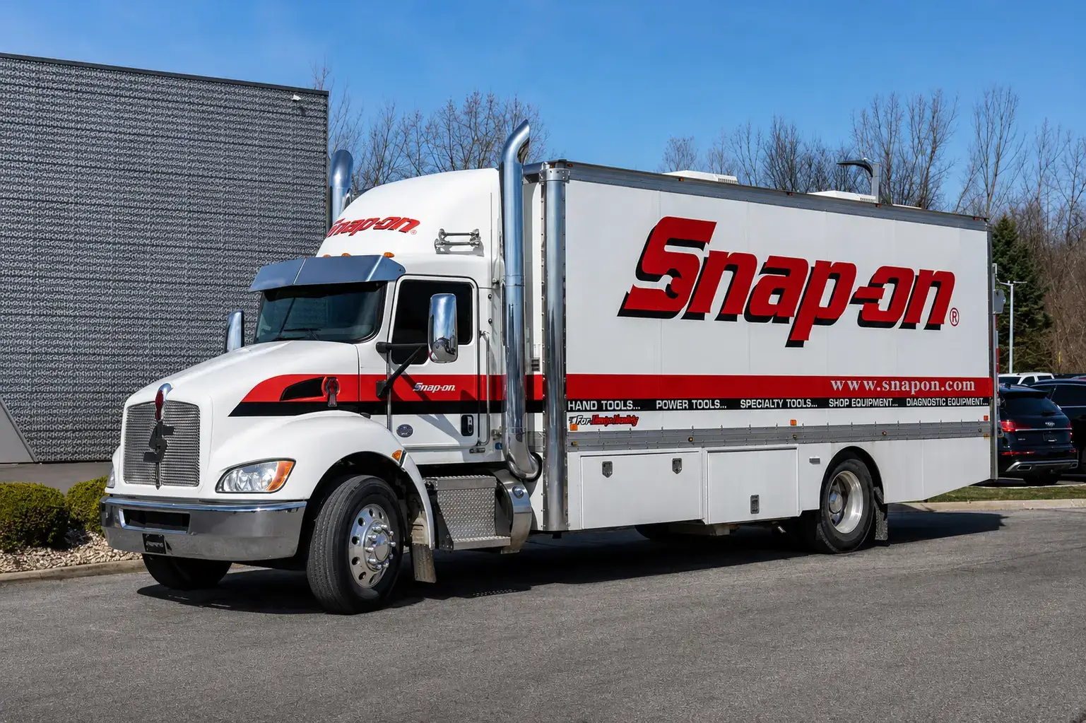 Snap-on franchise tool truck exterior showing the branded mobile sales vehicle used by professional diesel mechanics and route dealers
